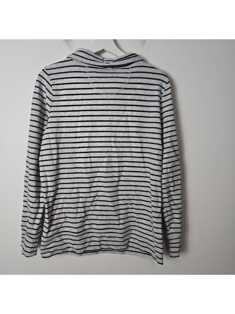 L.L. Bean Size M Interlock Cowl Neck Striped Long Sleeve Shirt Gray Women's - Picture 3 of 6